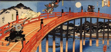  luna - la pelea a la luz de la luna entre yoshitsune y benkei en el gojobashi Utagawa Kuniyoshi japonés